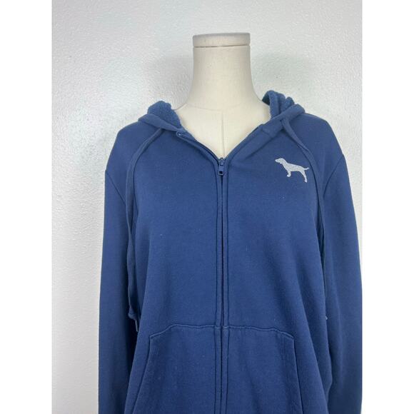 Victoria's Secret PINK Campus Bling Full Zip Glitter Hoodie Navy Blue Sz XL - Picture 3 of 6